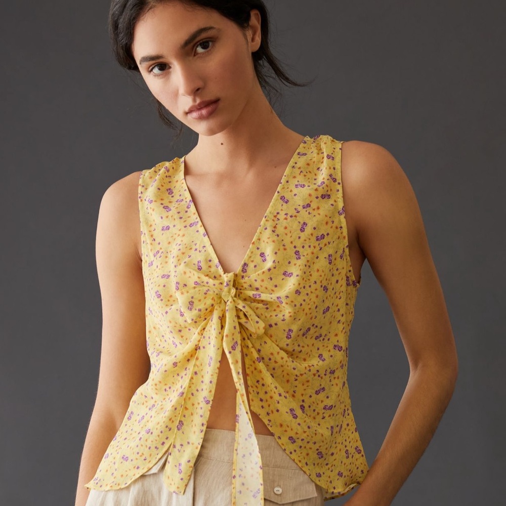 Favorite Daughter Gold Tie-Front Sleeveless Blouse